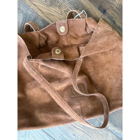 New HAUTE HIPPIE Style Cinched Suede Leather Tote in Cognac Brown - Picture 4 of 5